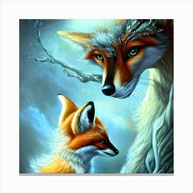Beautiful Fox Mother And Child Canvas Print