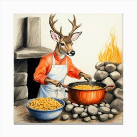 Deer Cooking Pasta Canvas Print