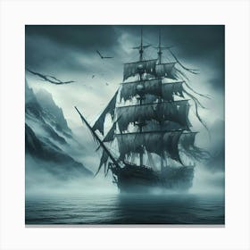 Pirate Ship In The Fog Canvas Print