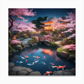 Koi Pond Japanese Paintings Art Print Canvas Print