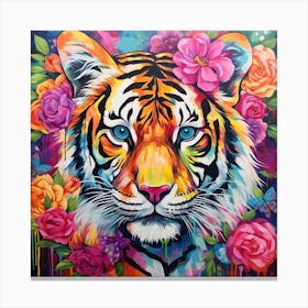 Tiger With Flowers Canvas Print