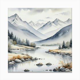 Watercolour Of Mountains Canvas Print