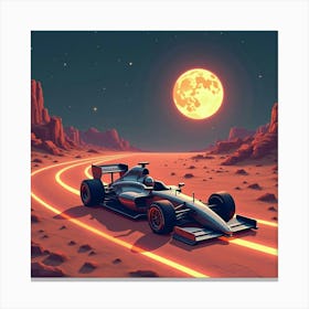 Futuristic Formula Car Navigating A Glowing Desert Track Under A Bright Alien Moon 1 Canvas Print