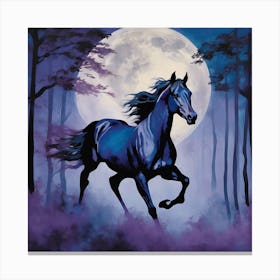 Blue Horse In The Moonlight Canvas Print