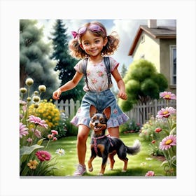 Little Girl With Dog 2 Canvas Print