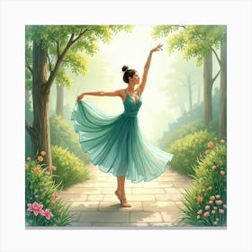 Watercolor Painting Of A Dancer In A Serene Garden 1 Canvas Print