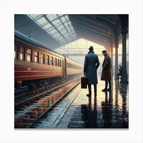 Two Men Waiting On A Train Canvas Print
