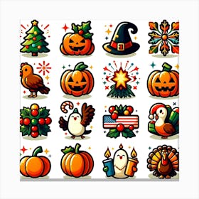 Thanksgiving Icon Set Canvas Print