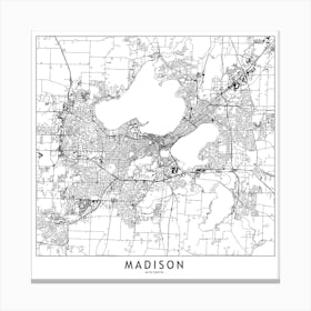 Madison White Map Square Canvas Print