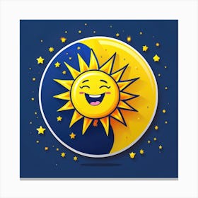 Lovely smiling sun on a blue gradient background 61 Canvas Print
