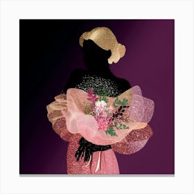 Silhouette Of A Woman Holding A Bouquet Canvas Print