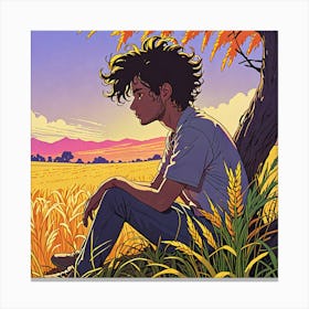 Boy In The Field Canvas Print