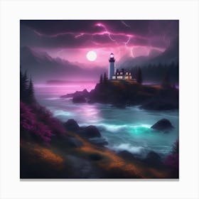 Lighthouse At Night Landscape 9 Canvas Print