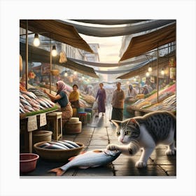 Cat In The Market 1 Canvas Print