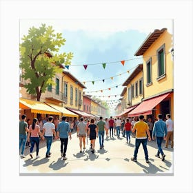 Romanian English Street Festival, Captured In Watercolor Style 1 Canvas Print