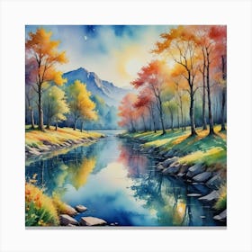 Autumn River Infinite Glow: The Magic of Mountain Streams Canvas Print