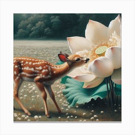 Baby deer and a huge flower1   Canvas Print