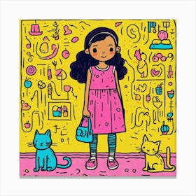 Little Girl With Cats Canvas Print