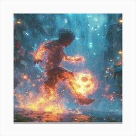 Boy Kicking A Soccer Ball Canvas Print
