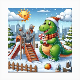 Dino celebrating Christmas ⛄🎁 Canvas Print