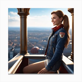 Girl Sitting On A Balcony Canvas Print