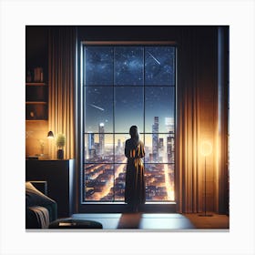 Stargazing Solitude Above the Sleepless City Canvas Print