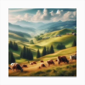 Cows Grazing In The Mountains 1 Canvas Print