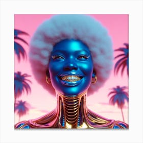 Blue Woman With Palm Trees Canvas Print