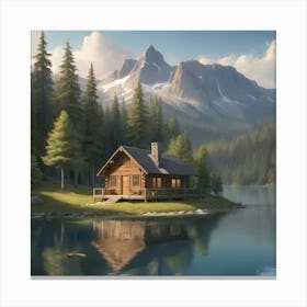 Cabin In The Mountains paintings art print 1 Canvas Print