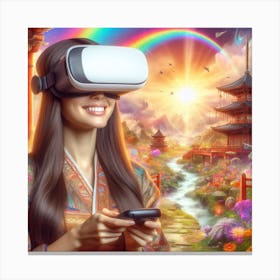 Young women wearing a VR headset 1 Canvas Print