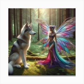 Fairy in the woods with a wolf Canvas Print