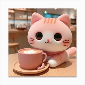 Cute Cat With Cup Of Coffee Canvas Print