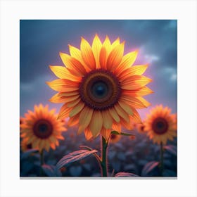 A Radiant Sunflower With Petals Like Swirling, Neon Ribbons In A Dreamlike Field 1 Canvas Print