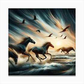Horses In The Sea Canvas Print