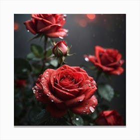 Red Roses In The Rain Canvas Print