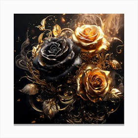 Black And Gold Roses Canvas Print