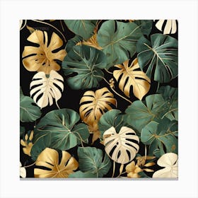Golden and green leaves of Monstera 2 Canvas Print