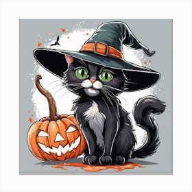 Cute Cat Halloween Pumpkin (33) Canvas Print