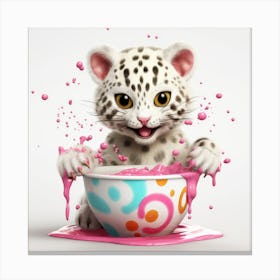 Snow Leopard In A Bowl Canvas Print