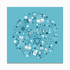 Israel Independence Day Holiday Flat Design Icons Set In Round Shape Canvas Print