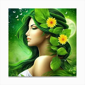 Green Haired Woman Canvas Print