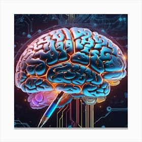 Brain With A Pencil Canvas Print