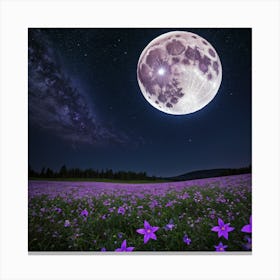 Full Moon Over Purple Flowers Fantasy by Haryako Canvas Print