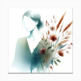 Watercolor Of A Woman With Flowers 1 Canvas Print