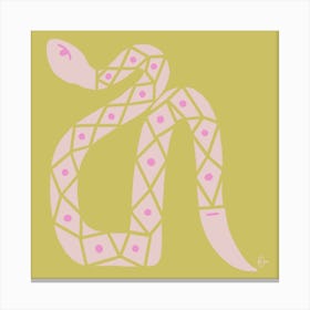 Funny Snake - Pink - Olive Green Canvas Print