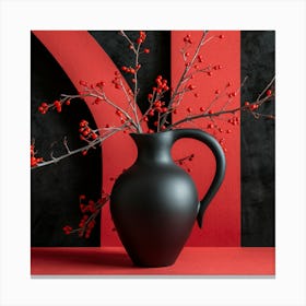 Black Vase With Red Berries 1 Canvas Print