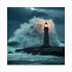 Lighthouse In The Storm Canvas Print