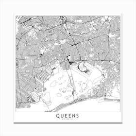 Queens White Map Square Canvas Print