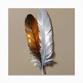 Feather Brown and Silver Canvas Print