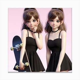 Two Girls With Skateboards Canvas Print